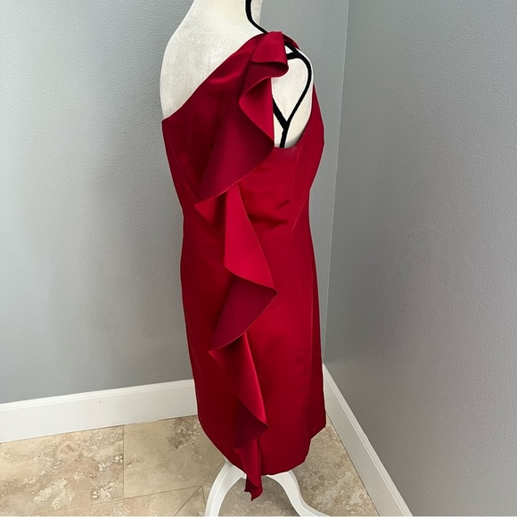 ANTONIO MELANI Red Asymmetrical One-Shoulder Cocktail Dress - Picture 5 of 12